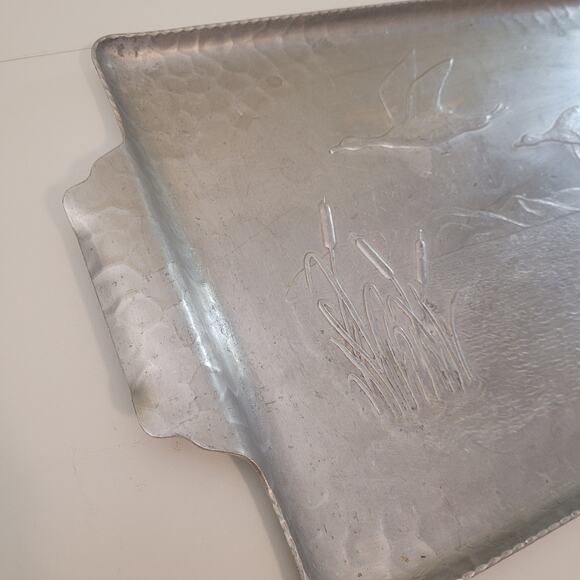 Vintage Aluminum Flying Duck Snack Serving Tray 16" Rustic Cabin Mid Century Mod - Picture 5 of 9